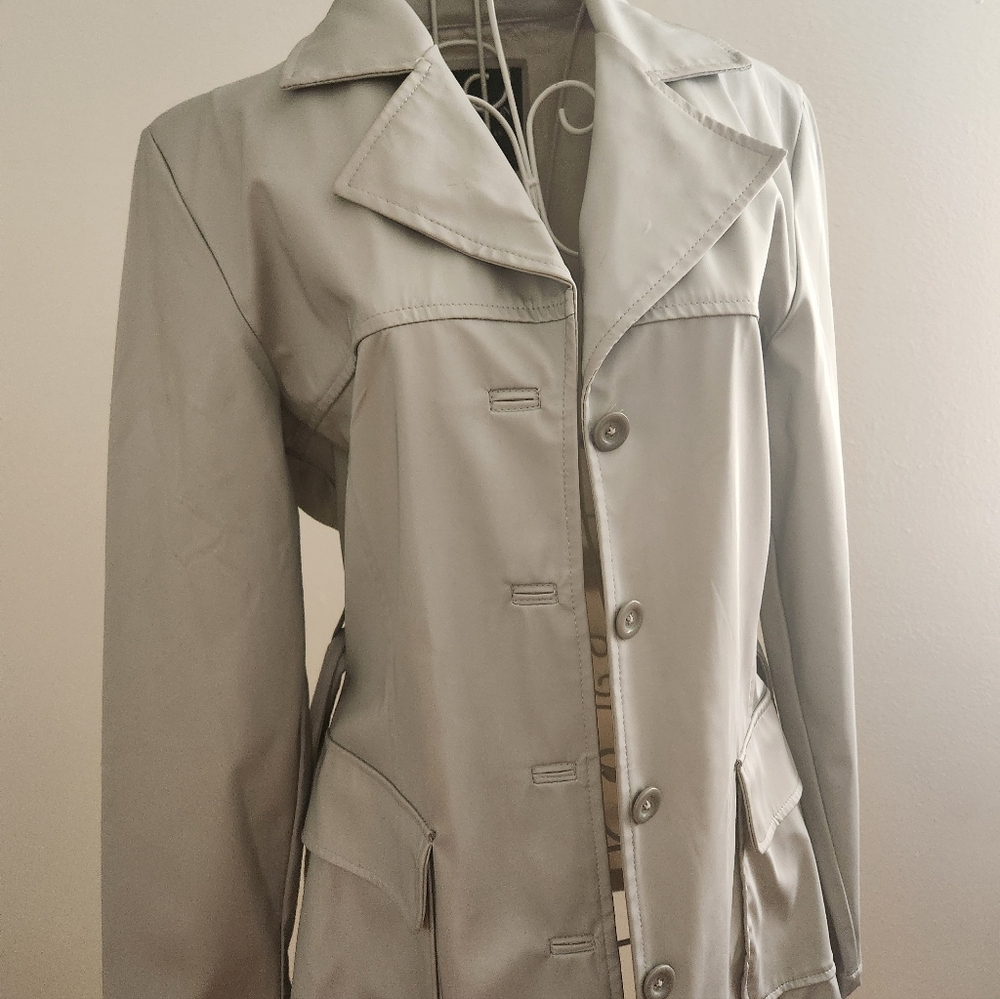 Vintage Silver Gray Tech Wear Vinyl Trench Jacket - Picture 6 of 14
